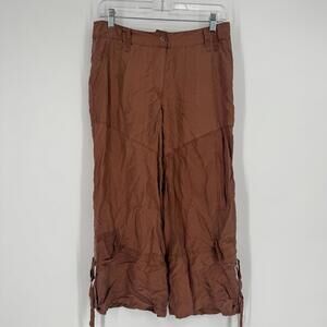 Anthropologie Odille pants womens 4 brown silk loose fit cropped cargo boho